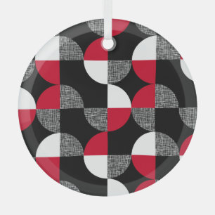 Black, red, white geometric plaid pattern. glass tree decoration