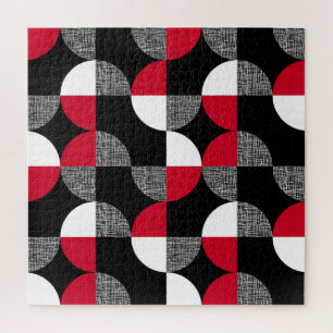Black, red, white geometric plaid pattern. jigsaw puzzle