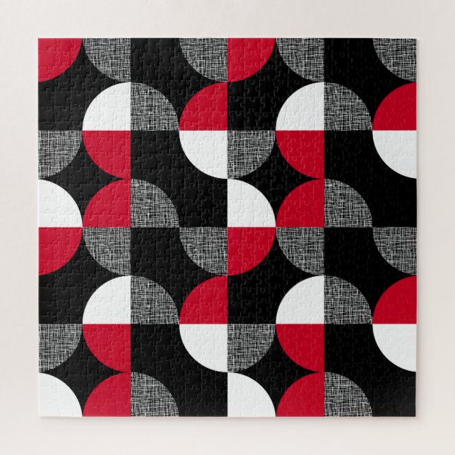 Black, red, white geometric plaid pattern. jigsaw puzzle (Vertical)