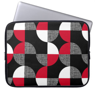 Black, red, white geometric plaid pattern. laptop sleeve