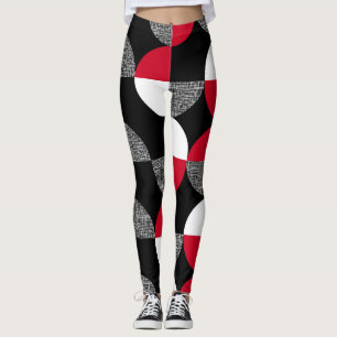 Black, red, white geometric plaid pattern. leggings