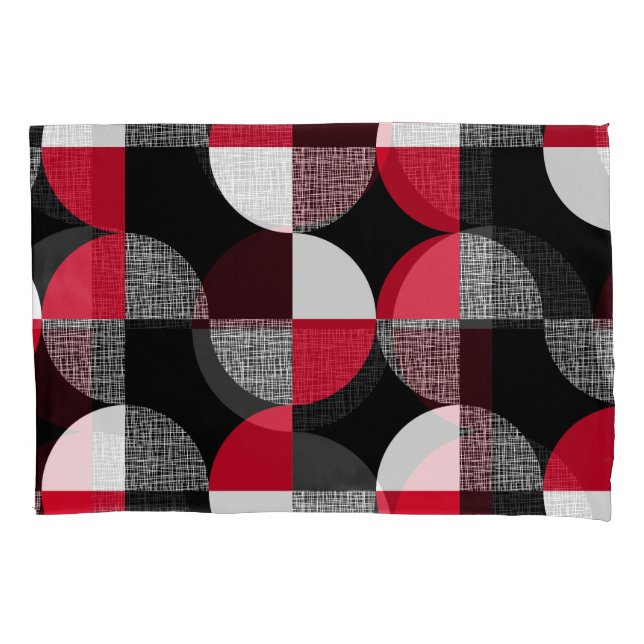 Black, red, white geometric plaid pattern. pillowcase (Front)
