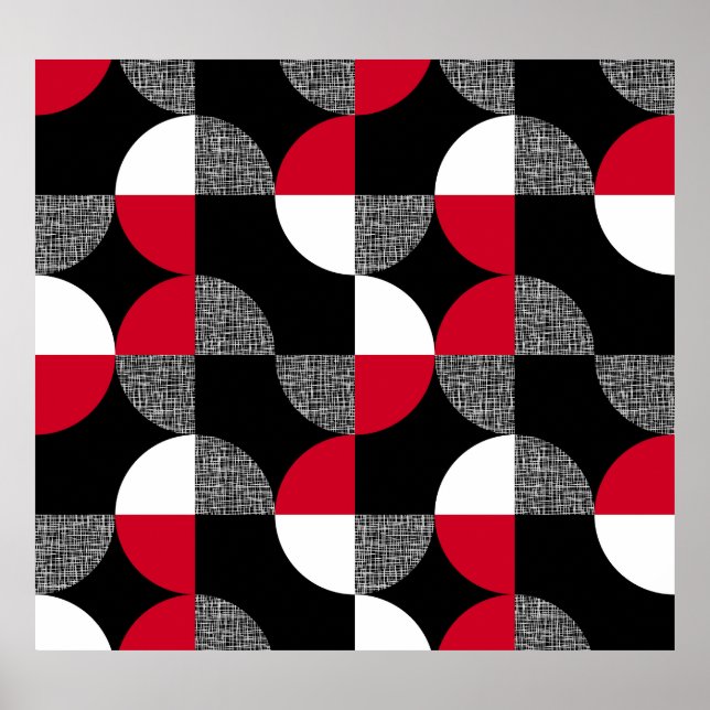 Black, red, white geometric plaid pattern. poster (Front)