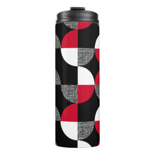 Black, red, white geometric plaid pattern. thermal tumbler