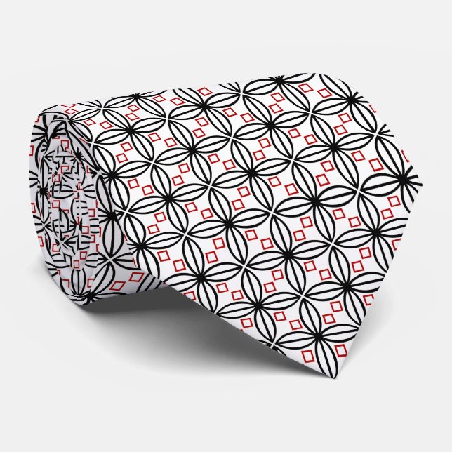 Black Red White Geometric White Tie (Rolled)