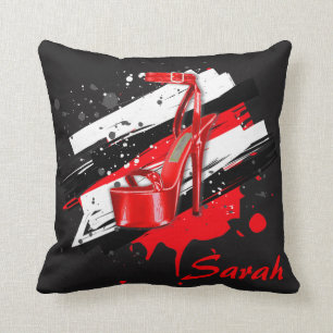 Black, Red & White Hot High Heels Cushion