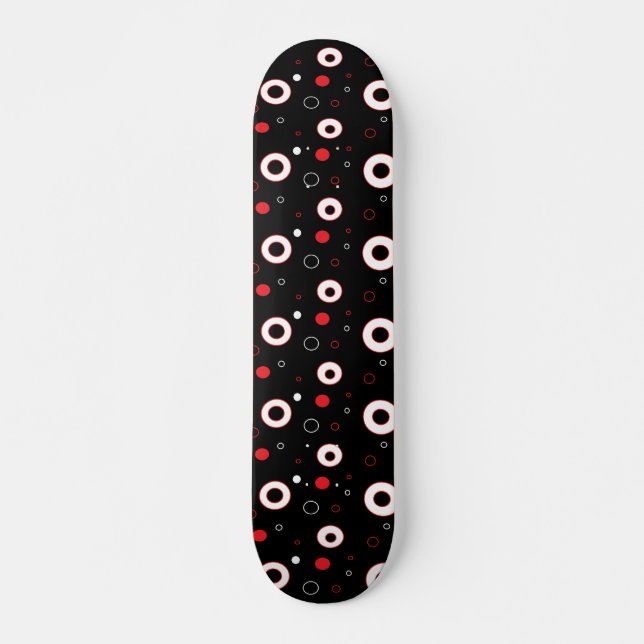 Black Red White Lines and Polka Dot Abstract Skateboard (Front)