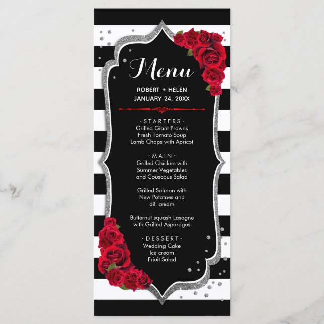 Black Red White Silver Menu Card (Front)