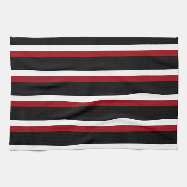 Black Red White Striped Kitchen Towel (Horizontal)