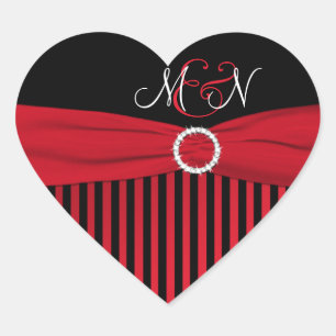 Black, Red, White Striped Monogram Wedding Sticker