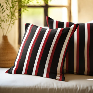 Black Red White Striped Throw Pillow
