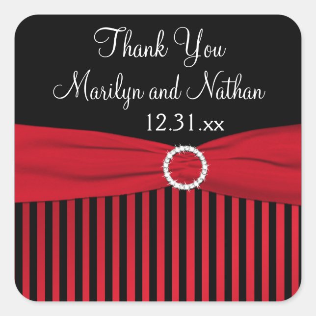 Black, Red, White Striped Wedding Favour Sticker (Front)