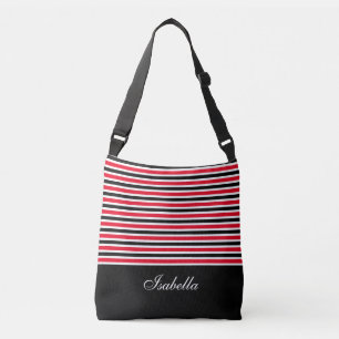 Black Red White Stripes & Calligraphy Crossbody Bag