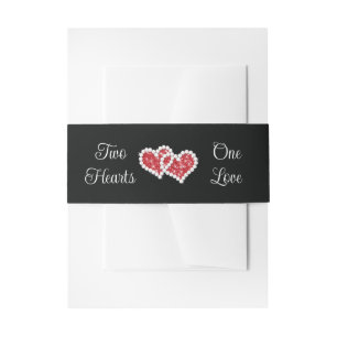Black, Red, White Two Hearts, One Love Invitation Belly Band