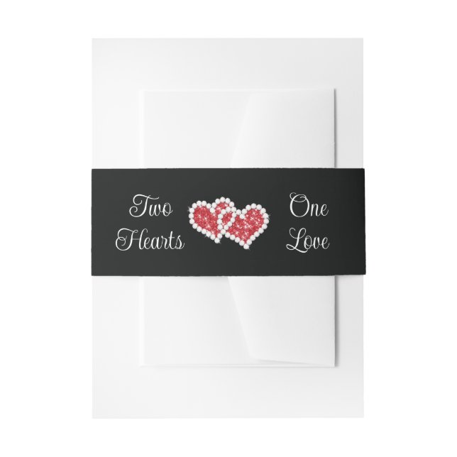 Black, Red, White Two Hearts, One Love Invitation Belly Band (Front Example)