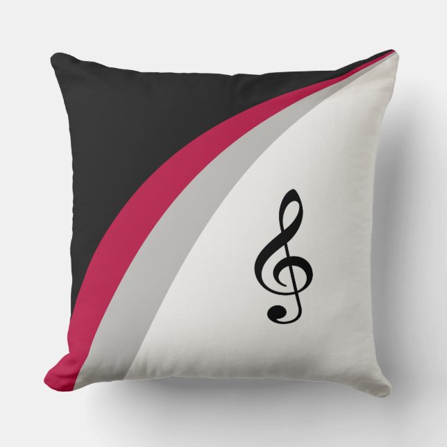 Black, Red White Wavy Lines & Musical Treble Clef Cushion (Front)
