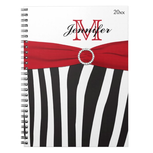 Black Red White Zebra Striped Notebook (Front)