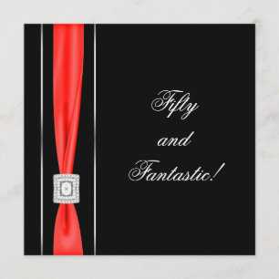 Black Red Womans Classy 50th Birthday Party Invitation