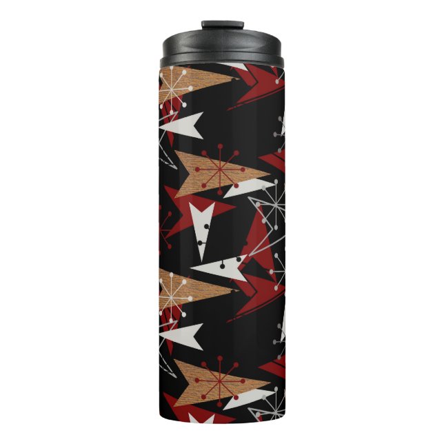 Black, Red, Wood Grain | Mid Century Modern Thermal Tumbler (Front)