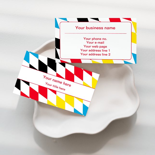 Black Red Yellow and Blue Bavarian Diamond Pattern Business Card (Creator Uploaded)