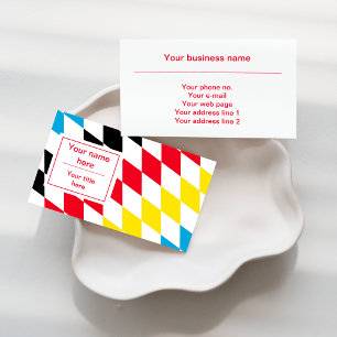 Black Red Yellow and Blue Bavarian Diamond Pattern Business Card