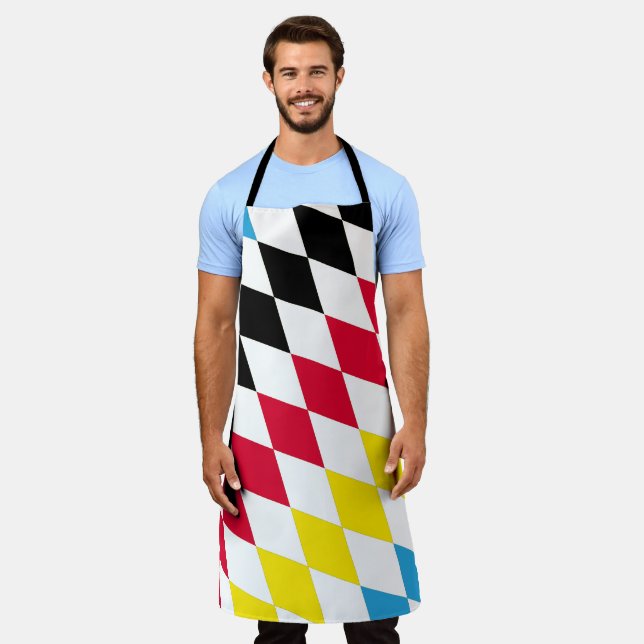 Black Red Yellow Blue Bavaria Diamond Flag Pattern Apron (Worn)