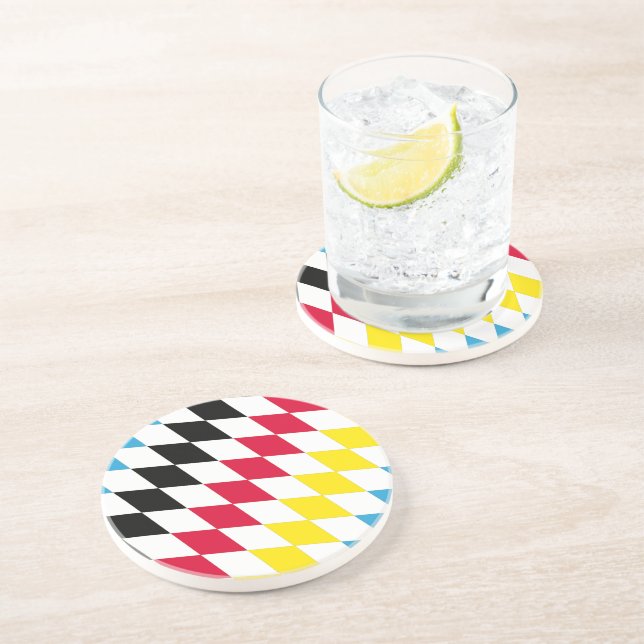 Black Red Yellow Blue Bavaria Diamond Flag Pattern Coaster (Side)