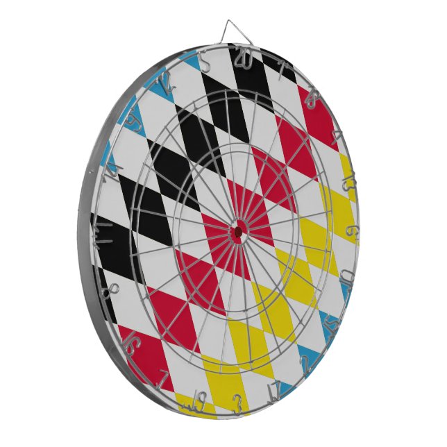 Black Red Yellow Blue Bavaria Diamond Flag Pattern Dartboard (Front Left)