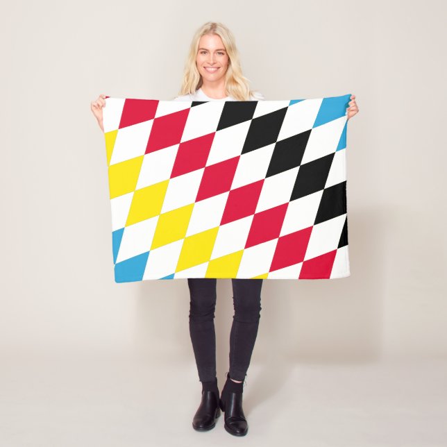 Black Red Yellow Blue Bavaria Diamond Flag Pattern Fleece Blanket (In Situ)