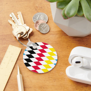 Black Red Yellow Blue Bavaria Diamond Flag Pattern Key Ring