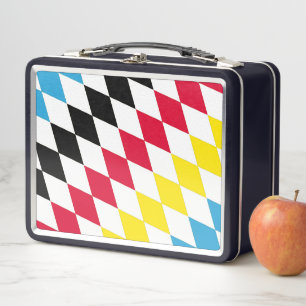 Black Red Yellow Blue Bavaria Diamond Flag Pattern Metal Lunch Box