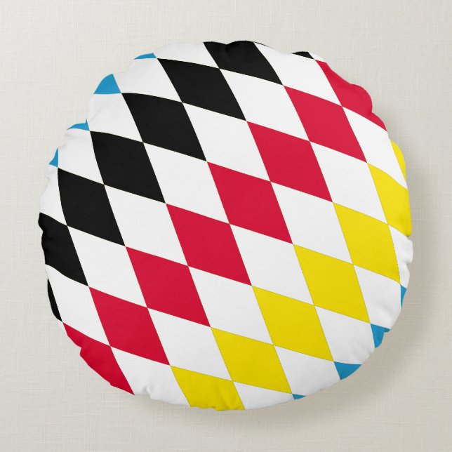 Black Red Yellow Blue Bavaria Diamond Flag Pattern Round Cushion (Front)