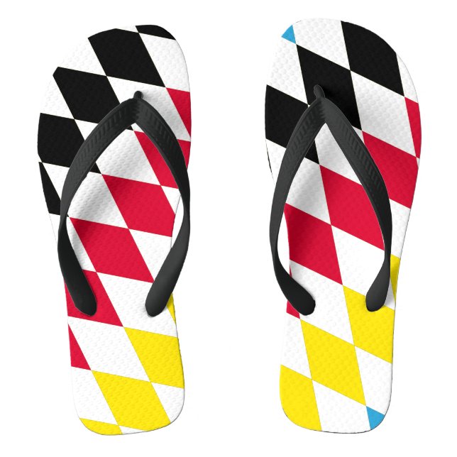 Black Red Yellow Blue Bavaria Diamond Flag Pattern Thongs (Footbed)