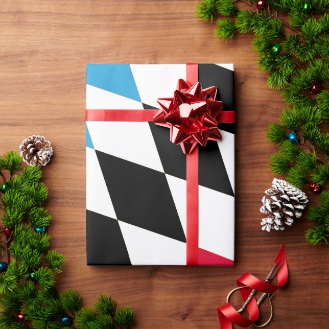 Black Red Yellow Blue Bavaria Diamond Flag Pattern Wrapping Paper (Holiday Gift)