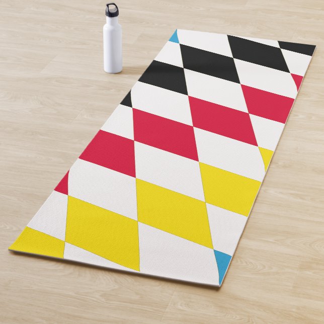 Black Red Yellow Blue Bavaria Diamond Flag Pattern Yoga Mat (In Situ)