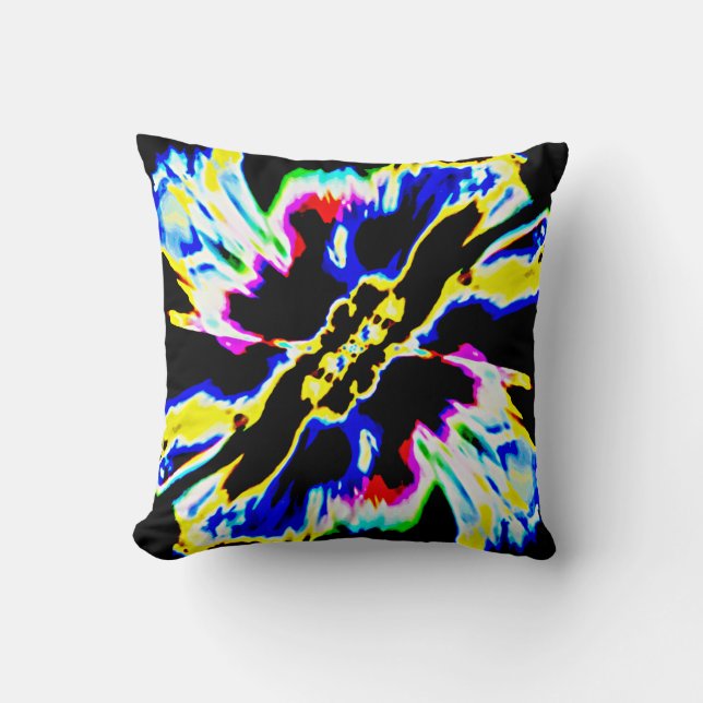 Black, Red, Yellow, Blue Space Flower Design Cushion (Front)