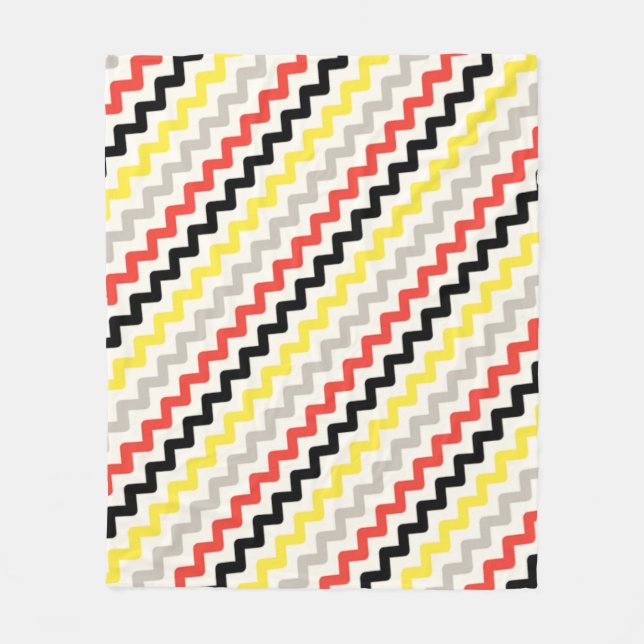 Black Red Yellow Diagonal Zigzag African Pattern Fleece Blanket (Front)