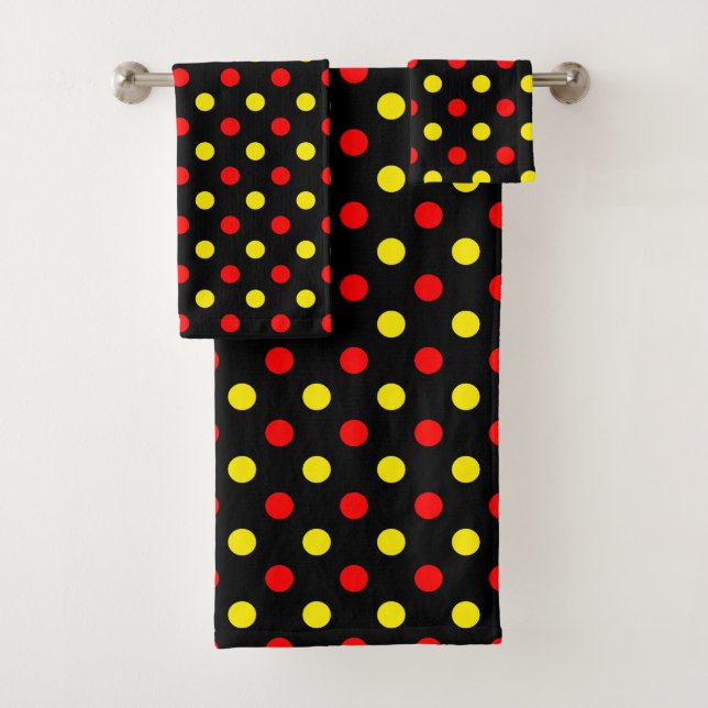 Black  Red Yellow Polka Dots Design  Bath Towel Set (Insitu)