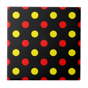 Black Red Yellow Polka Dots Design Ceramic Tile