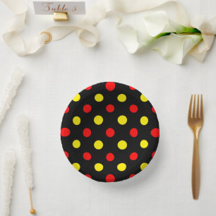 Black Red Yellow Polka Dots Design Paper Plate
