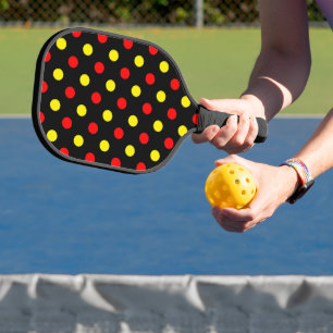 Black  Red Yellow Polka Dots Design  Pickleball Paddle