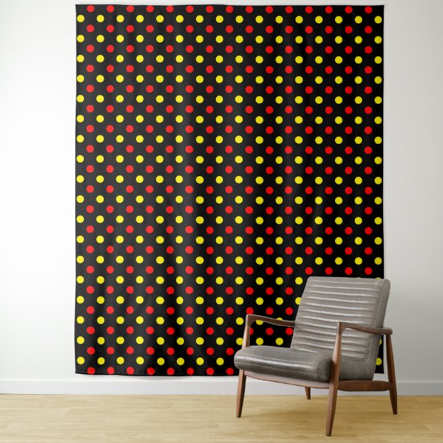 Black  Red Yellow Polka Dots Design  Tapestry (In Situ)