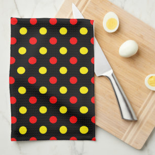 Black Red Yellow Polka Dots Design Tea Towel
