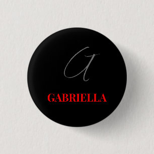 Black Red Your Name Initial Monogram Modern 3 Cm Round Badge