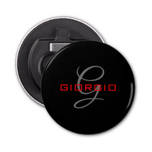 Black Red Your Name Initial Monogram Modern Bottle Opener