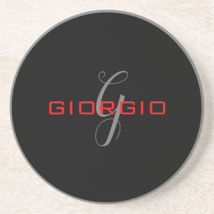 Black Red Your Name Initial Monogram Modern Coaster