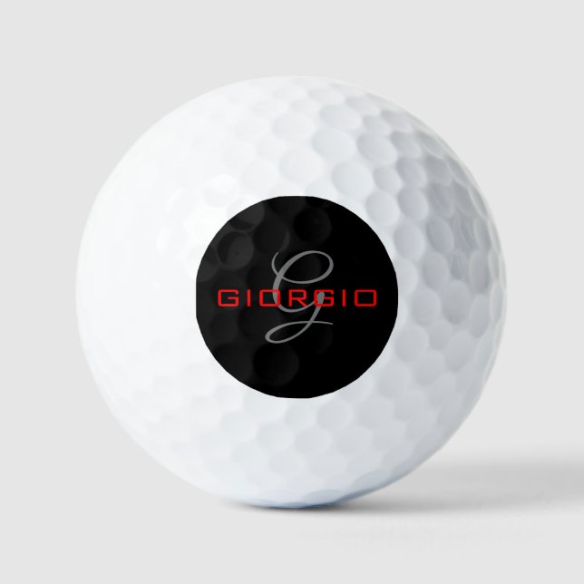 Black Red Your Name Initial Monogram Modern Golf Balls (Front)