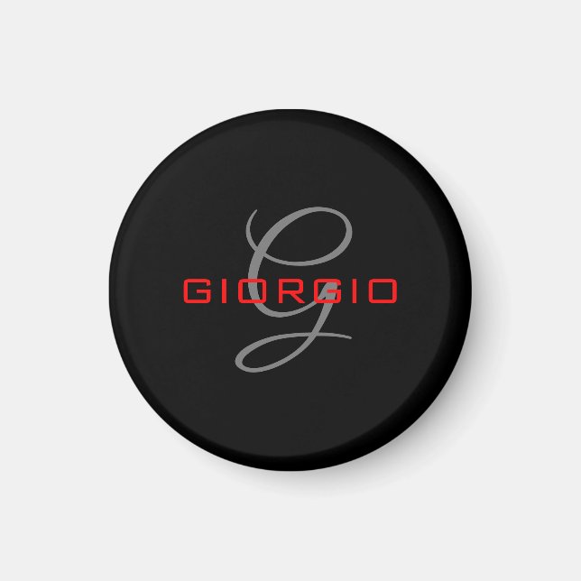 Black Red Your Name Initial Monogram Modern Magnet (Front)