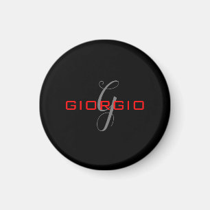 Black Red Your Name Initial Monogram Modern Magnet