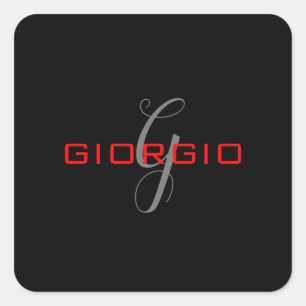Black Red Your Name Initial Monogram Modern Square Sticker